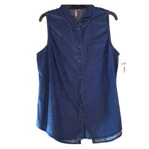NWT NEW DIRECTIONS SLEEVELESS DENIM COTTON SHIRT